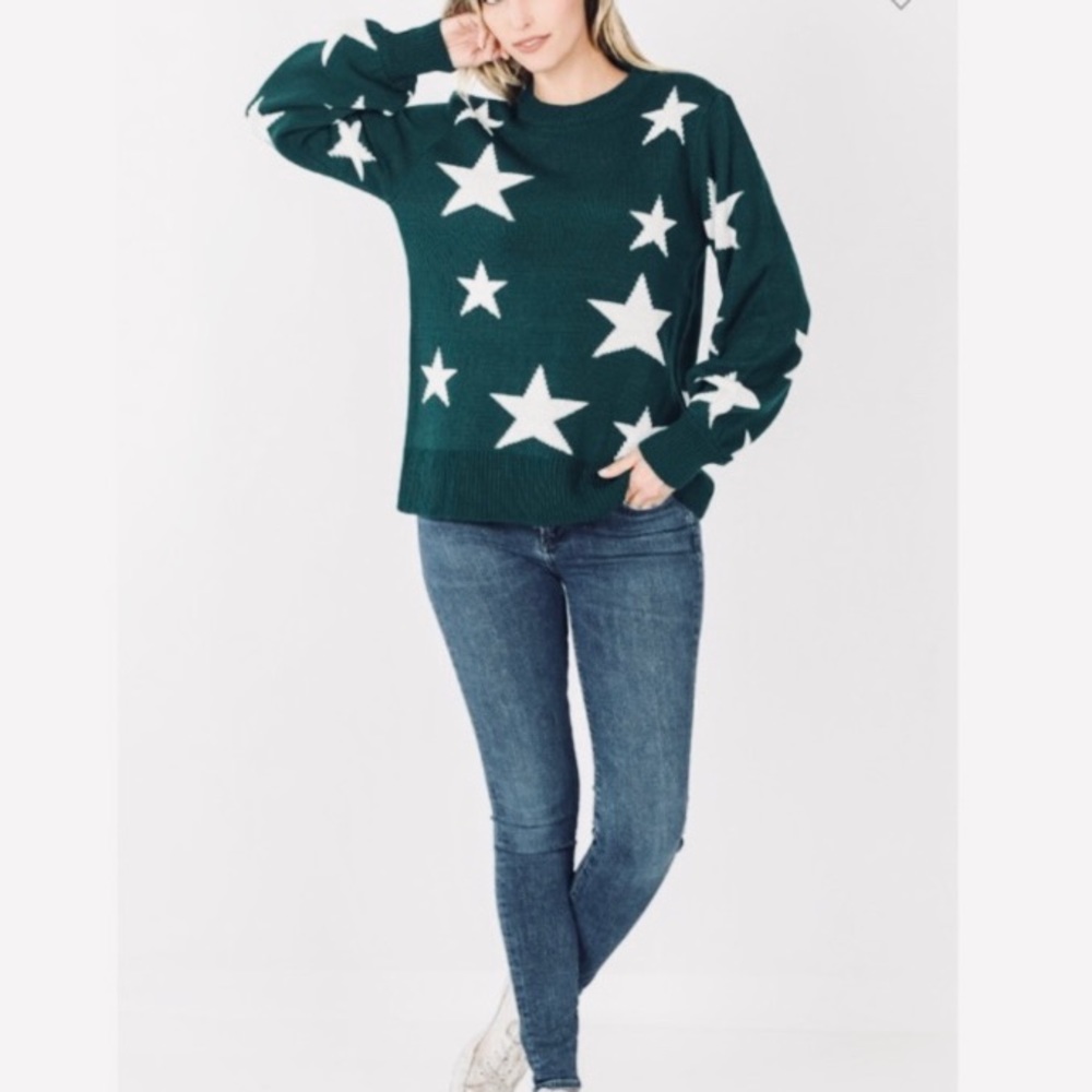 ~HP~ Boutique Hunter Green Star Covered Sweater + Bonus Matching Mask - Picture 7 of 15
